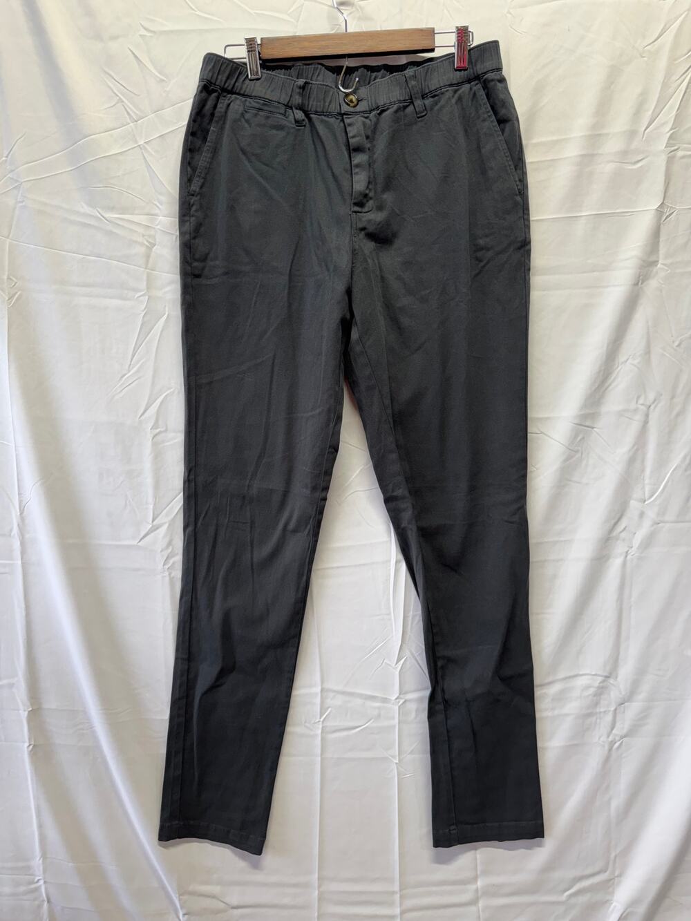 Cove USA Men's Chino Pants 32x34 Charcoal Gray Elastic Waist Slim Straight